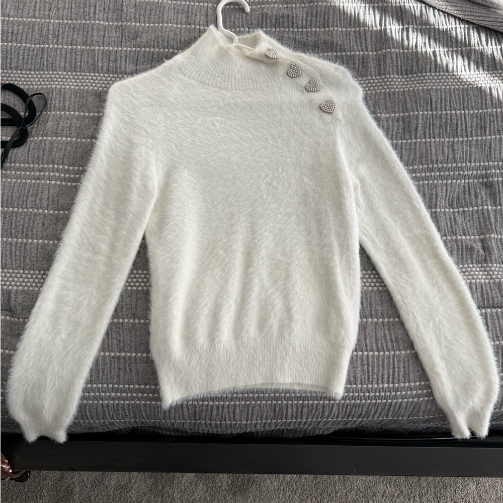 Elegant White Button-Detail Sweater